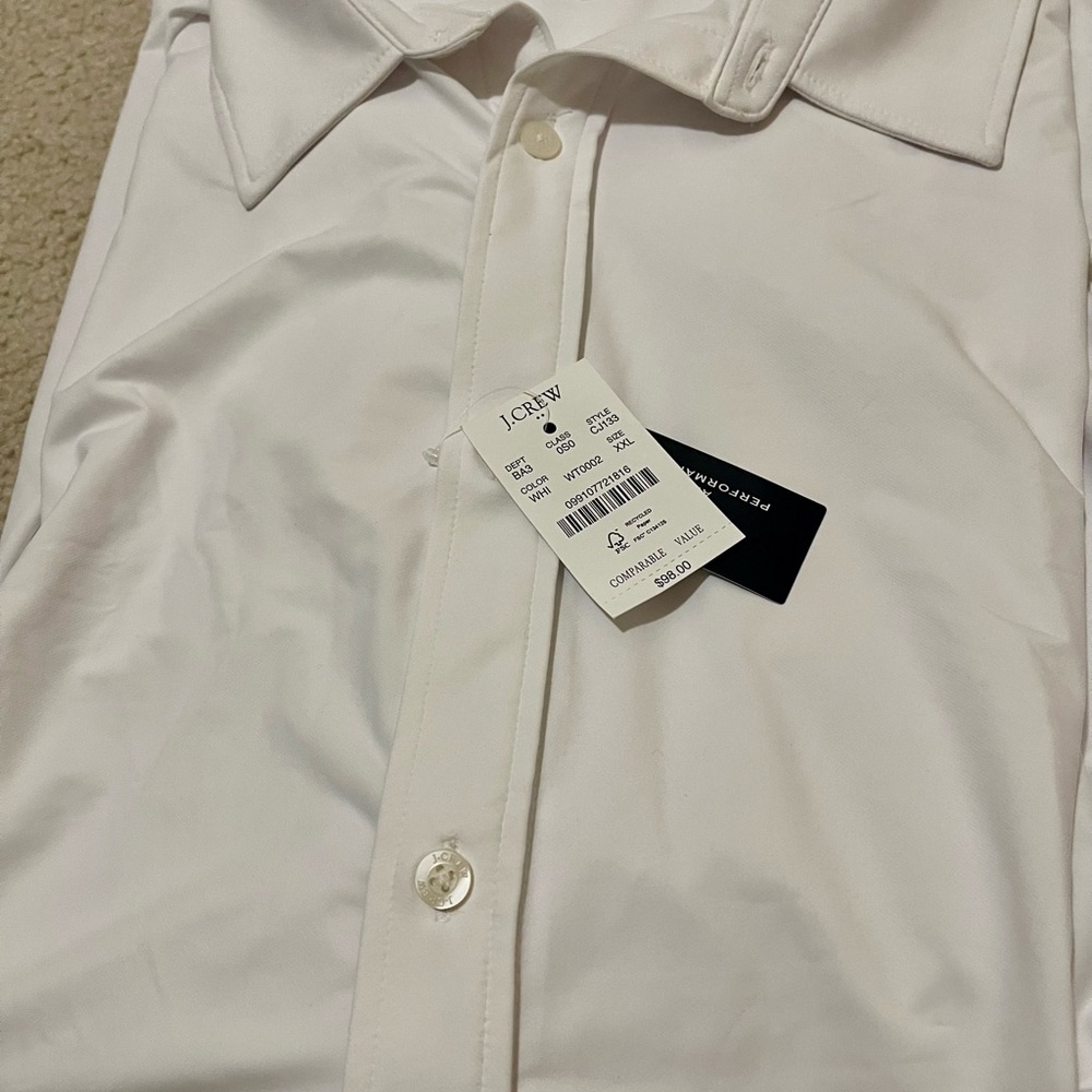 NWT J. Crew White Men's performance athletic stretch dress shirt size XXL  2XL - Picture 5 of 5